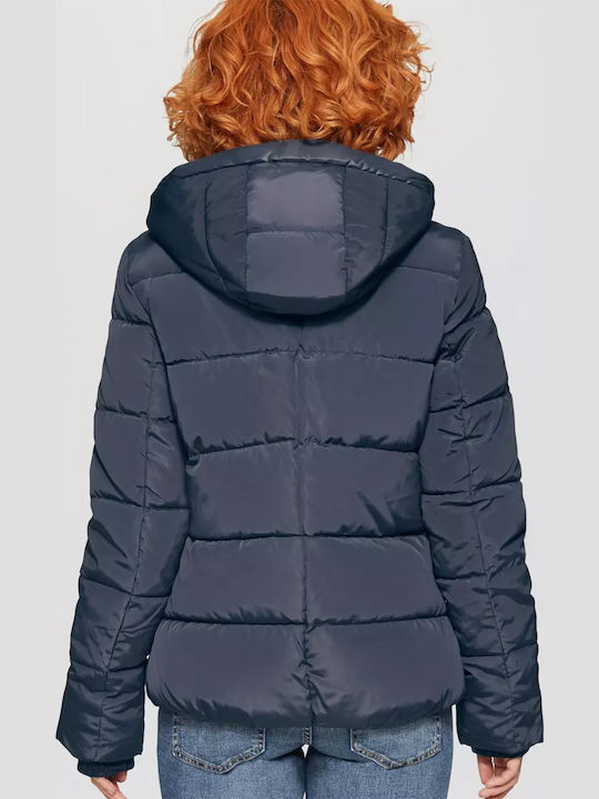Μακρύ Γυναικείο Puffer Μπουφάν Μπλε Blue