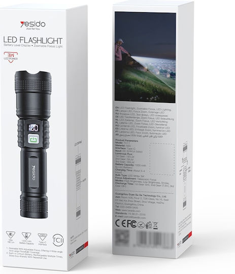 Yesido Rechargeable LED Flashlight with Maximum Brightness 190lm