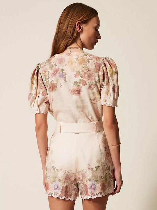 Damen Leinen Shorts Floral