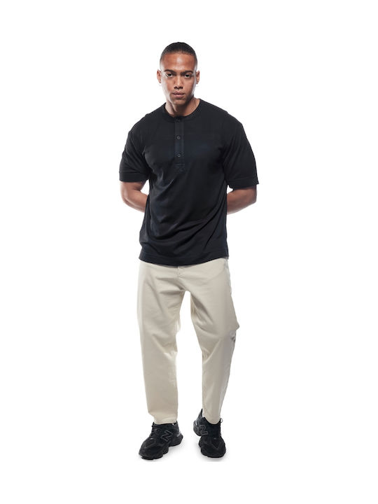 Dan Men's Cropped Elastic Jeans Pants with Relaxed Baggy Fit Ecru