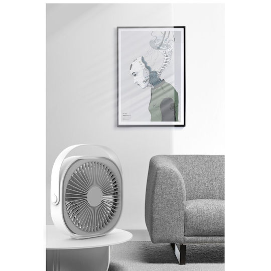 Mini Ventilator De Birou USB Alista Home Rotire 360 De Grade 3 Viteze 1500 Ma 13.5 X 12.8 Alb