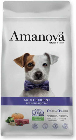 Amanova Exigent 2kg Trockenfutter mit wenig Getreide für erwachsene Hunde mit Hirsche, Brauner Reis, Apfel, Kürbis, Gemüse, Fleisch, Huhn, Kartoffeln, Reis und Pflaume