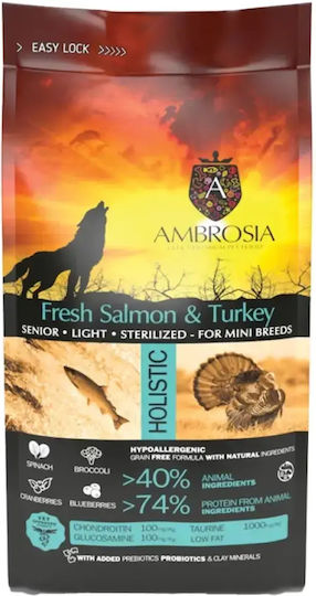 Ambrosia Sterilized Fresh 1.5kg Trockenfutter ohne Getreide für erwachsene Hunde kleiner Rassen mit Lachs und Türkei