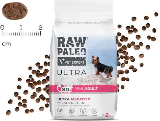 VetExpert Raw Paleo 2kg Trockenfutter für Erwachsene Hunde Kleine Rassen mit Schweinefleisch ohne Körner