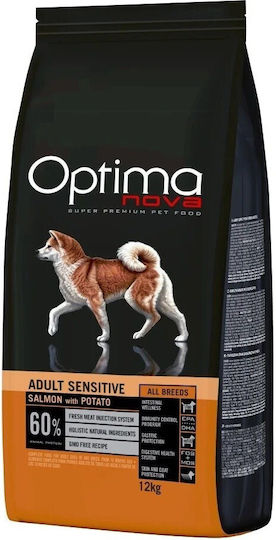 Optimanova Adult Sensitive Salmon & Potato 12кг Суха Храна без Зърнени храни за Възрастни Кучета с Картофи и Сьомга