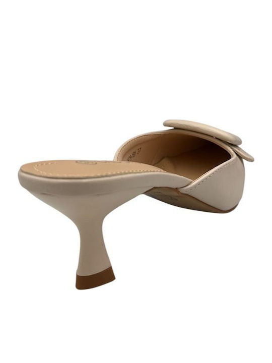 Mules with Heel in Beige Colour
