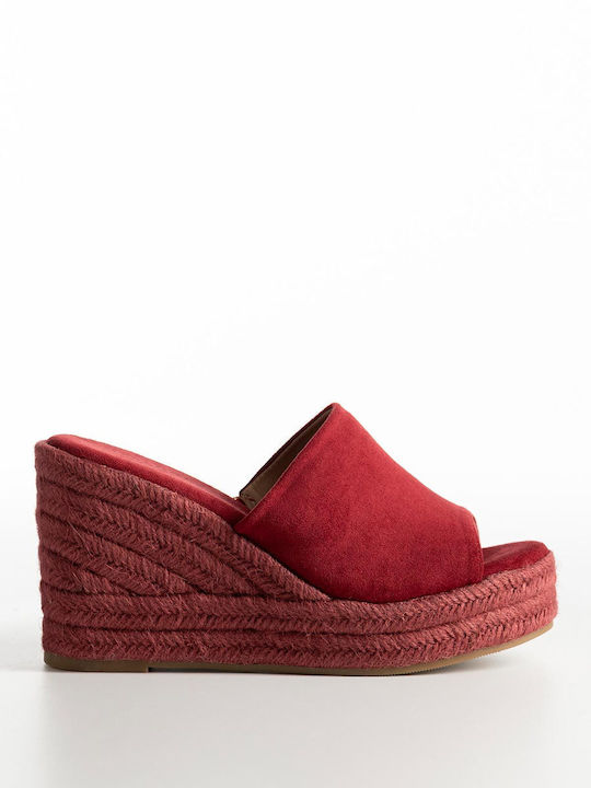 Mules Din Piele Intoarsa Platforma Cu Sfoara In Talpa Platforme Dama Burgundy Sintetic Piele Intoarsa