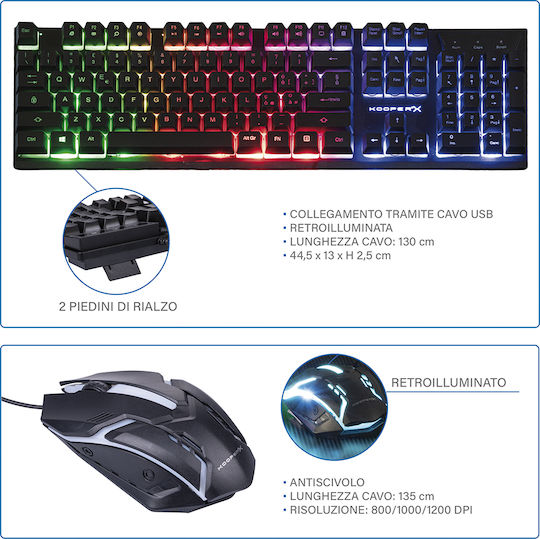 Kooper X Gaming Keyboard Set with RGB Lighting & Mouse English US