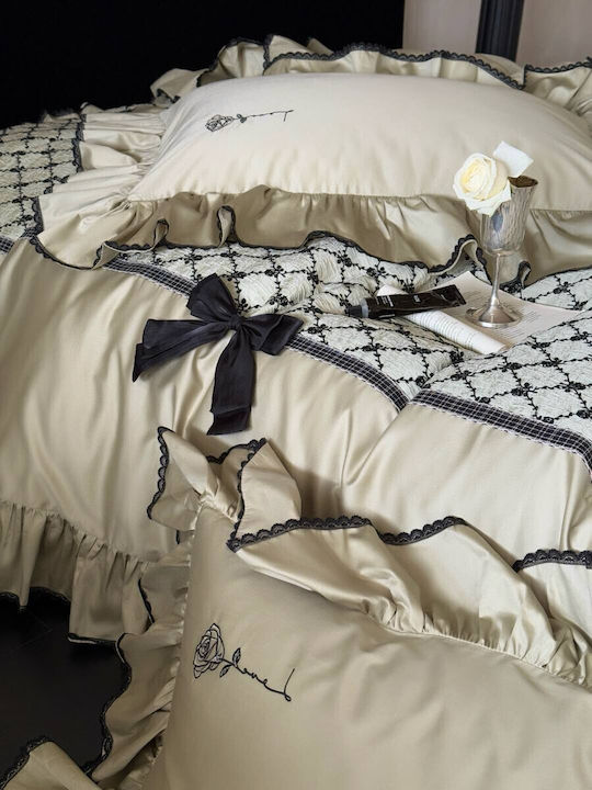 4 Seasons Collection Duvet Cover Set 220x240cm with 2 Pillowcases and 1 Bed Sheet Olive