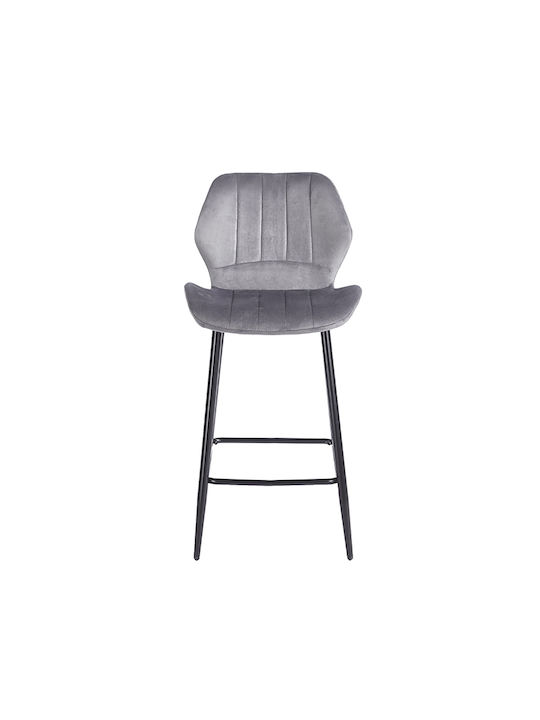 Bar Stool with Backrest Upholstered with Velvet Dylan Grey 46x45x65cm