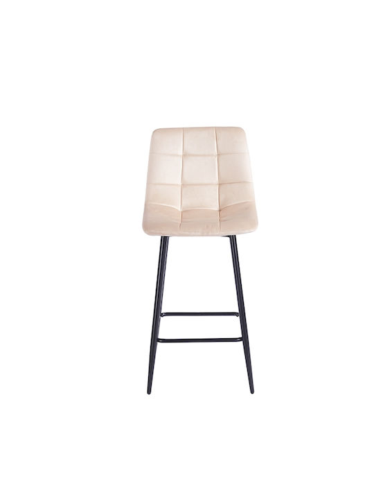 Bar Stool with Backrest Upholstered with Velvet Nora Beige 45x41x65cm