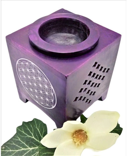 Aromatic Essential Oil Burner Soapstone Flower Life Violet XL 12cm