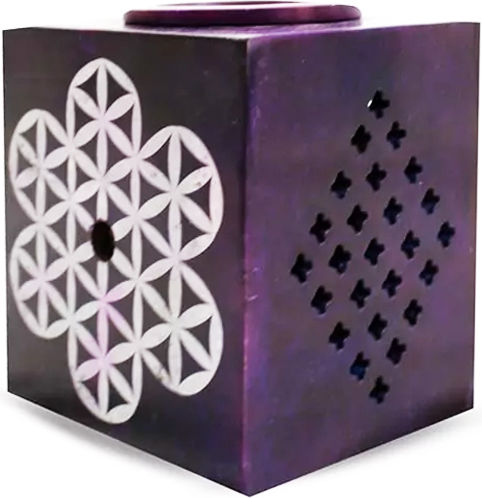 Aromatic Essential Oil Burner Soapstone Flower Life Violet XL 12cm