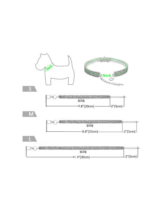Animal Dog Collar in Silver color με Στρας Medium 25cm