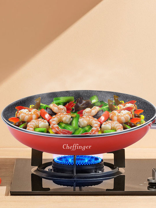 Cheffinger Комплект Тигани 20 24 28 См С Мраморно Покритие С Дръжка Soft-grip Червени