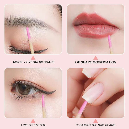 Сет 100 Розови Дървени Памучни Sticks Microbrushes Двустранни