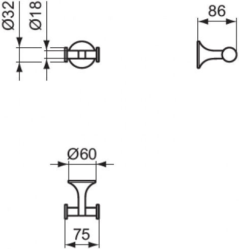 Ideal Standard Double Bathroom Hook with Screws 7.5x8.6cm Gray