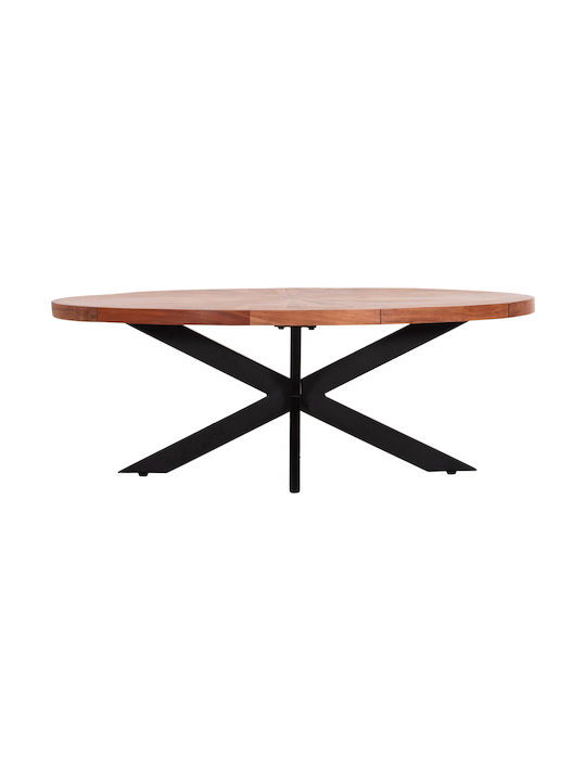 Oval Central Coffee Table Montana Made of Solid Wood Beige W120xD61xH45cm
