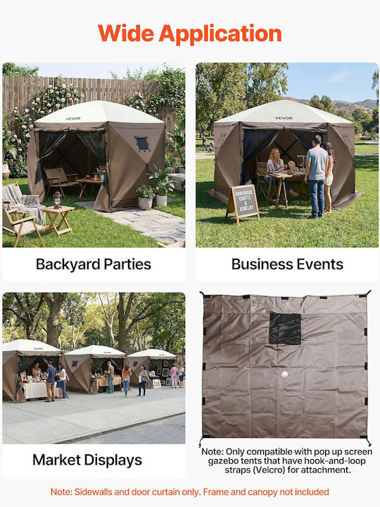 Vevor Tent Wall Brown 1.73 X 1.48 M Waterproof & Sunproof 6 Pieces 1 Door & 2 Windows Outdoor Events Zpsltcbggmstpo0wf001v0