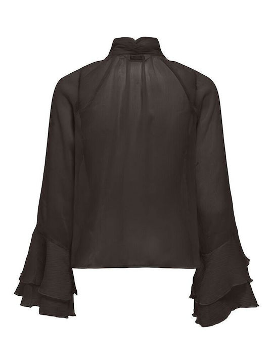 Women's Blouse Long Sleeve with Halter Neck Coffee Bean Brown