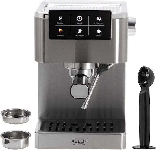 Adler Αυτόματη Μηχανή Espresso 1350W Πίεσης 20bar Ασημί AD 4390