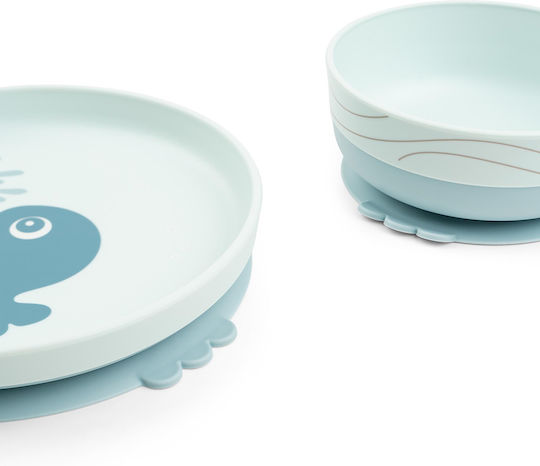 Done by Deer Feeding Set Wally made of Plastic with Non-Slip Base Blue 3pcs