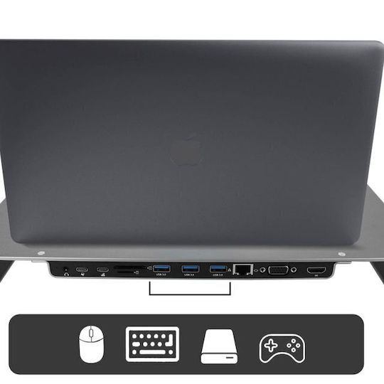 Swissten Aluminium 10 in 1 USB-C Docking Station mit 4K PD Ethernet Silber