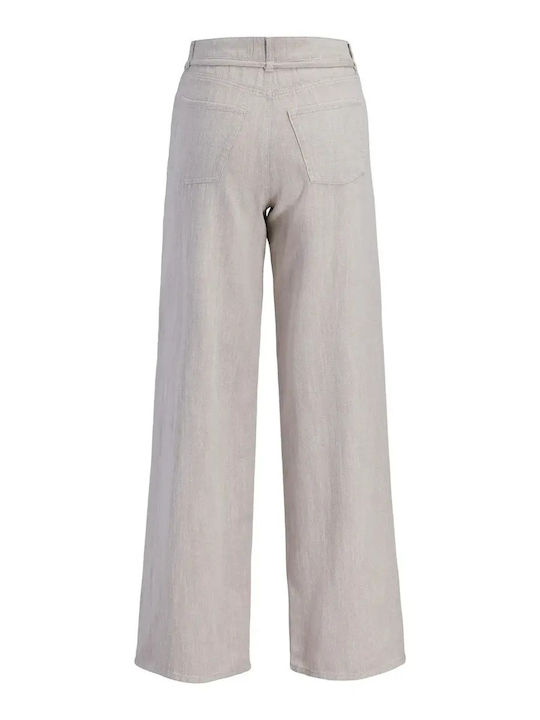 Zoe Women's High Rise Fabric Trousers in Wide Leg Style Light Grey