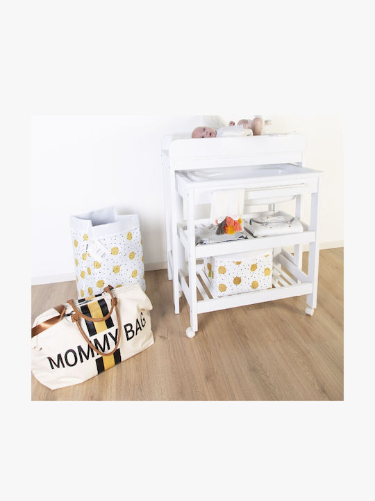 Childhome Παιδικό Καλάθι Αποθήκευσης από Ύφασμα Canvas Gold Dots Λευκό 32x32x29cm