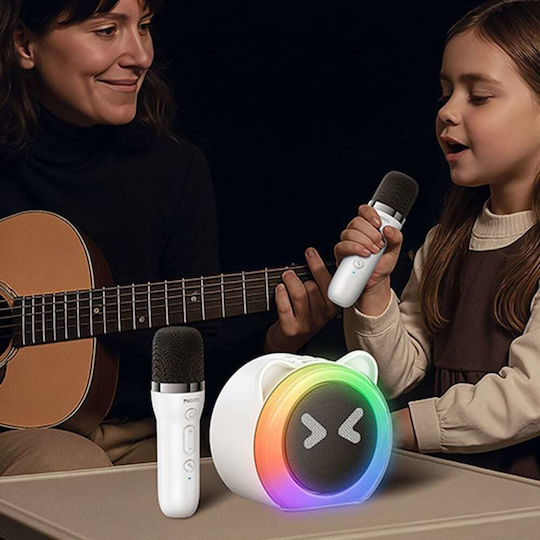 Yesido Karaoke Speaker with Wireless Microphones and Lighting Effects YSW36 in White Colour
