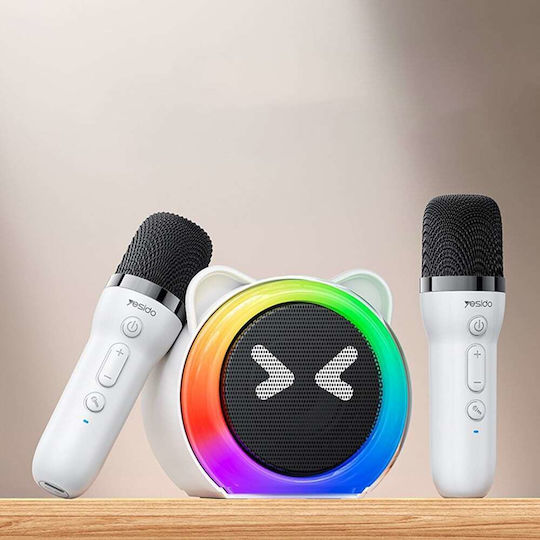 Yesido Karaoke Speaker with Wireless Microphones and Lighting Effects YSW36 in White Colour