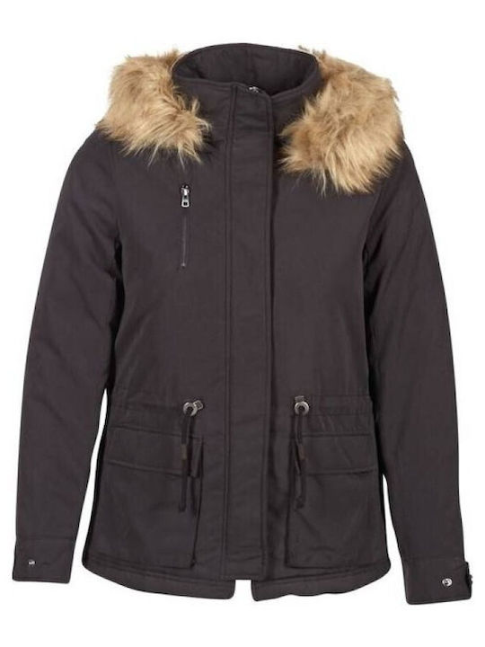 Women's for Hiking Short Parka Jacket for Winter with Detachable Hood Khaki