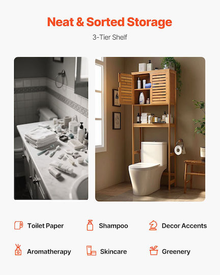 Vevor Bathroom Cabinet 65x27x175cm Brown