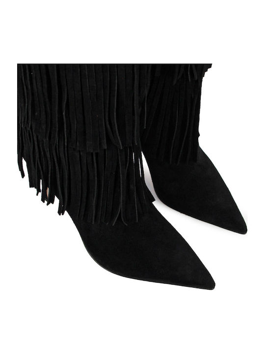 Leder Damenstiefel mit Hohem Absatz Schwarz