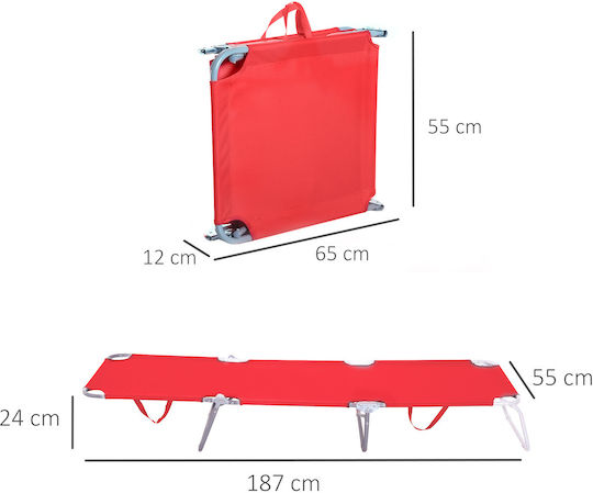 Foldable Metallic Beach Sunbed Red 187x55x24cm