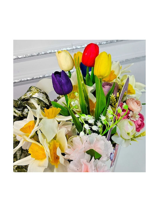 Aranjament Floral Ziua Mamei Lalele Narcise Artizanale Eșarfă Elegantă Brosă Fluture