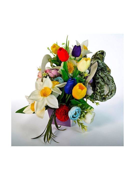 Aranjament Floral Ziua Mamei Lalele Narcise Artizanale Eșarfă Elegantă Brosă Fluture