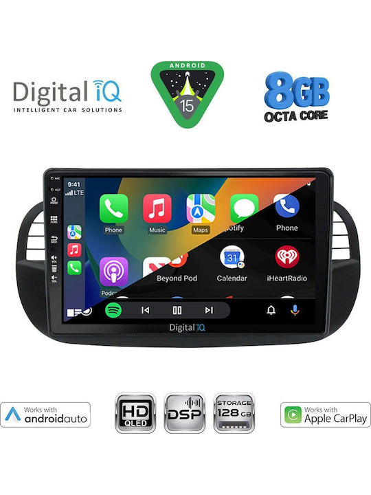 Digital IQ Car Audio System for Fiat 500 2007-2015 (Bluetooth/USB/WiFi/GPS/Apple CarPlay/Android Auto) with 9" Touch Screen