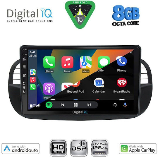 Digital IQ Ηχοσύστημα Αυτοκινήτου για Fiat 500 2007-2015 (Bluetooth/USB/WiFi/GPS/Apple-Carplay/Android-Auto) με Οθόνη Αφής 9"