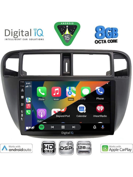 Digital IQ Car Audio System for Honda Civic 1995-2001 with A/C Bluetooth USB WiFi GPS Apple CarPlay Android Auto with 9" Touch Screen