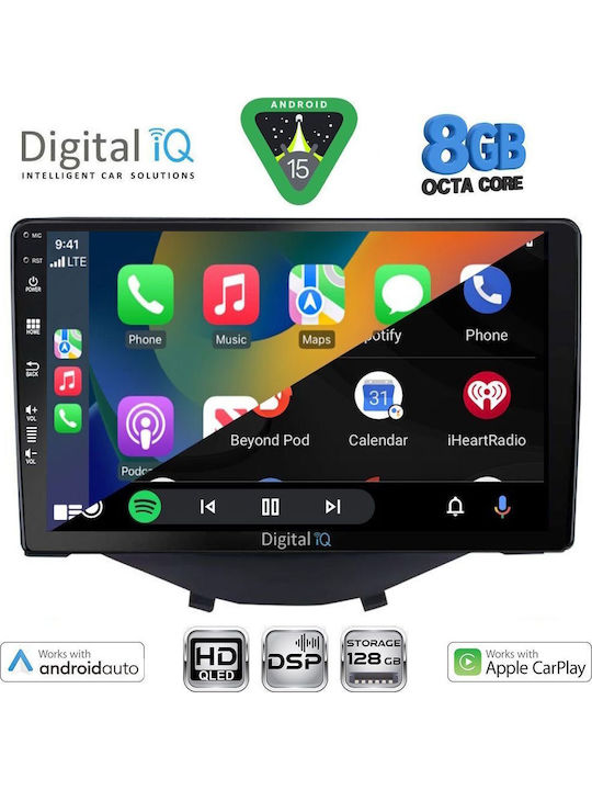 Digital IQ Auto-Audiosysteme für Toyota Aygo 2014-2024 mit Klima (Bluetooth/USB/WiFi/GPS/Apple CarPlay/Android Auto) mit Touchscreen 9"