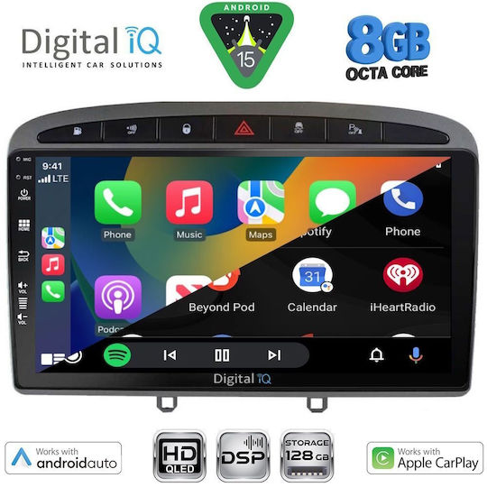 Digital IQ Car Audio System for Peugeot 308 / RCZ 2009-2015 (Bluetooth/USB/WiFi/GPS/Apple CarPlay/Android Auto) with 9" Touch Screen
