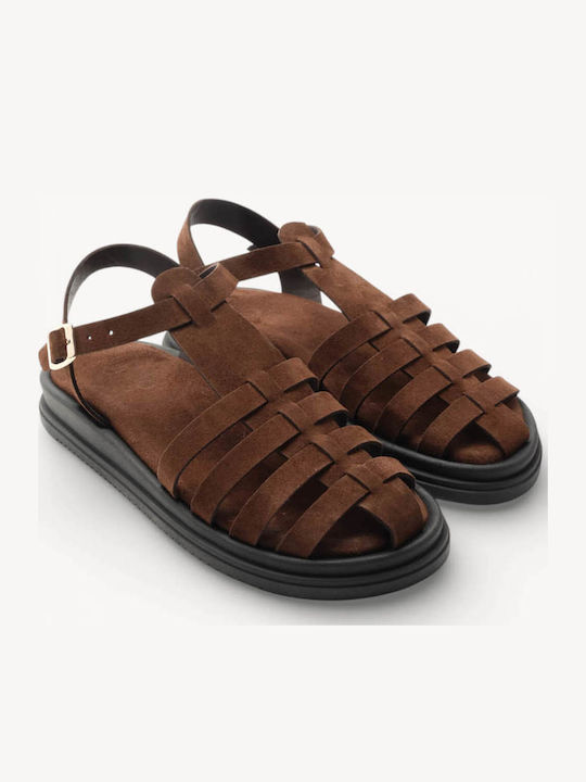 Sandale Casual Damă Maro De Piele Gladiator Flatforme Cu Partea Superioară Din Suede