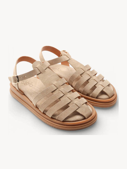 Flatforme Gladiator Din Piele Bej Cu Partea Superioară Din Suede