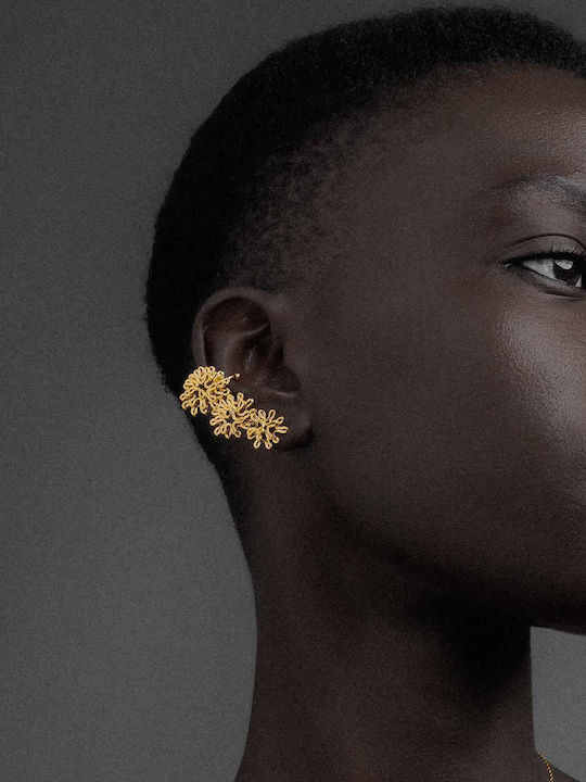 Ohrring Ear Cuff Blühende Blume Rechtses Ohr Handgefertigt Vergoldetes Silber 925