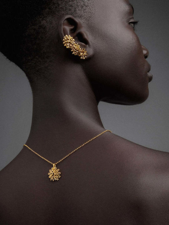 Ohrring Ear Cuff Blühende Blume Rechtses Ohr Handgefertigt Vergoldetes Silber 925