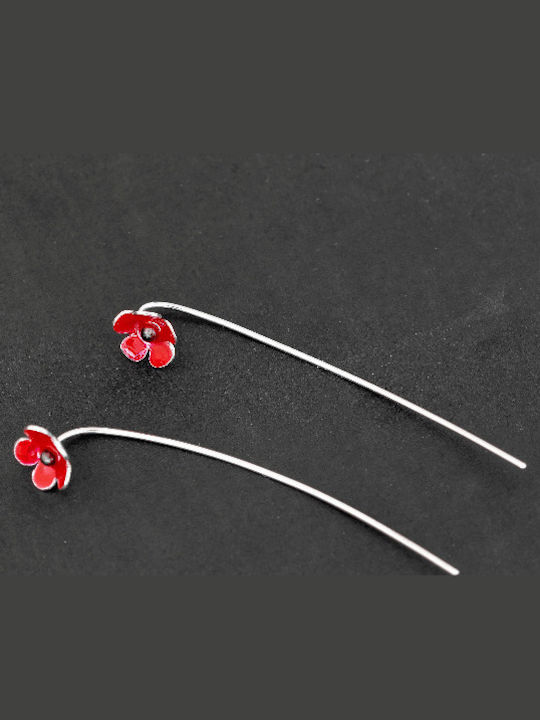 Ohrringe Stecknadelverschluss Blumen Stängel Handgefertigt Vergoldetes Silber 925