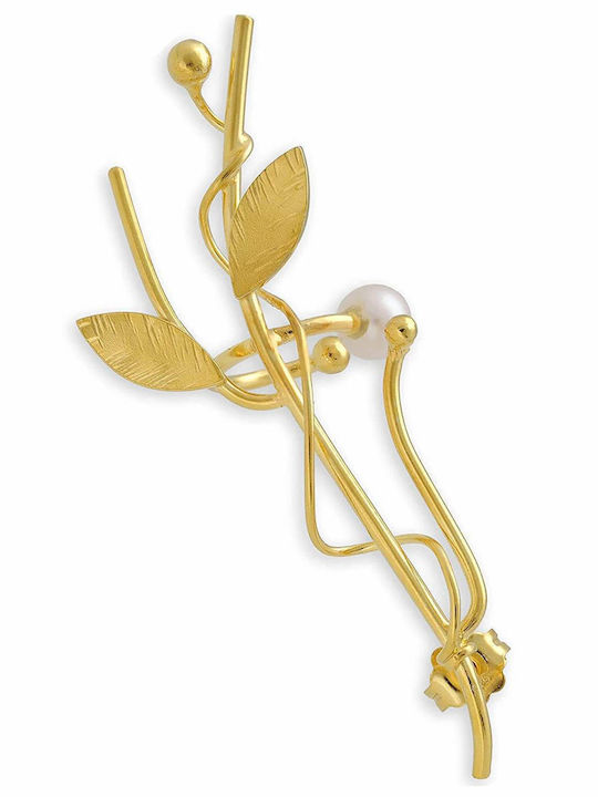 Ohrring Ear Cuff Astsäge Perle Links Handgefertigt Vergoldetes Silber 925