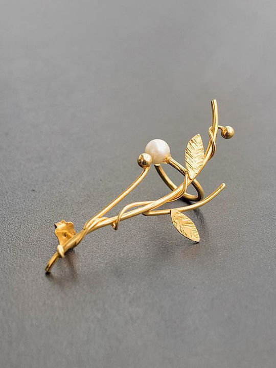 Ohrring Ear Cuff Astsäge Perle Links Handgefertigt Vergoldetes Silber 925