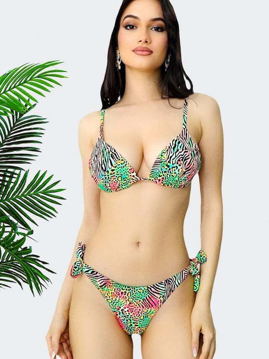 Set Bikini Push Up Brazil Animal Print Wild Green